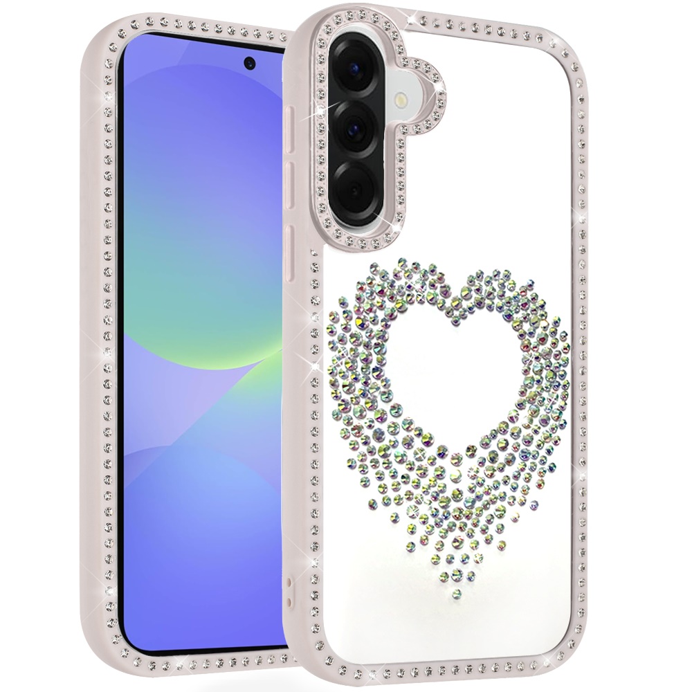 for samsung galaxy a37 beautiful angel hearts glitter shimmer diamond edged hybrid case beige