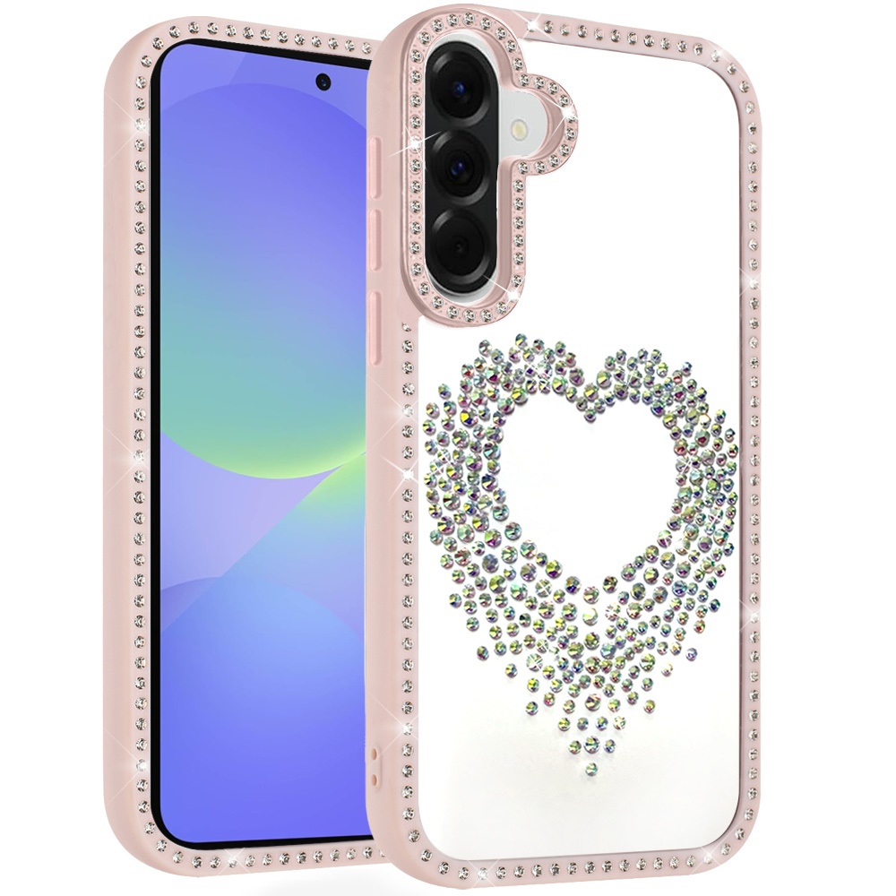 for samsung galaxy a37 beautiful angel hearts glitter shimmer diamond edged hybrid case pink