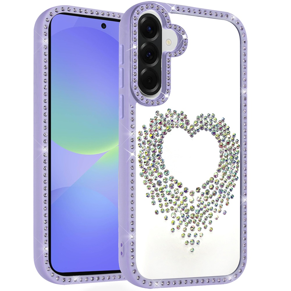 for samsung galaxy a37 beautiful angel hearts glitter shimmer diamond edged hybrid case purple