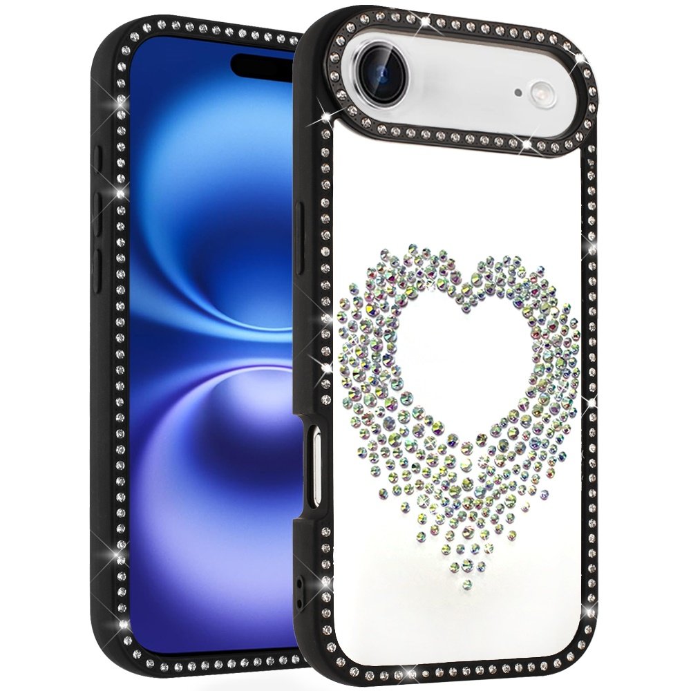 for iphone 17 air beautiful angel hearts glitter shimmer diamond edged hybrid case black