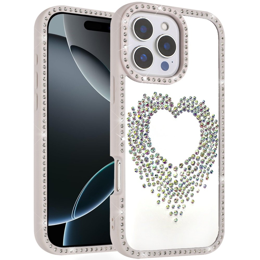 for iphone 16 pro max 6.9 beautiful angel hearts glitter shimmer diamond edged hybrid case beige