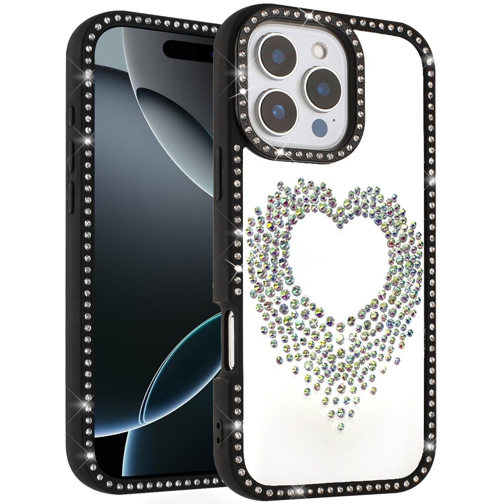 for iphone 16 pro max 6.9 beautiful angel hearts glitter shimmer diamond edged hybrid case black