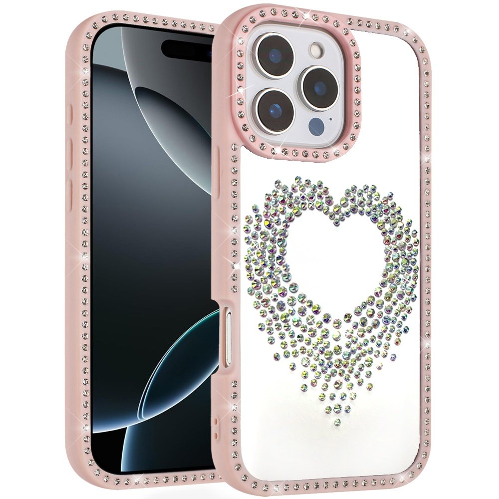 for iphone 16 pro max 6.9 beautiful angel hearts glitter shimmer diamond edged hybrid case pink