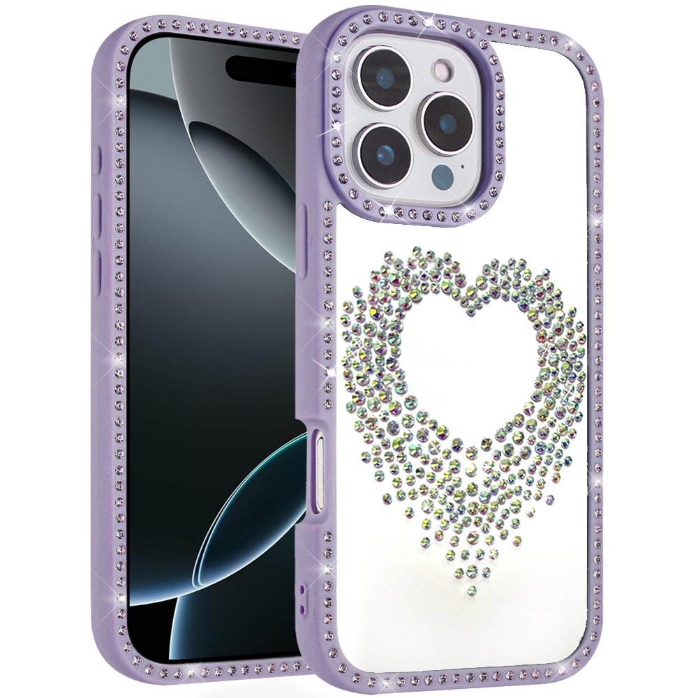 for iphone 16 pro max 6.9 beautiful angel hearts glitter shimmer diamond edged hybrid case purple
