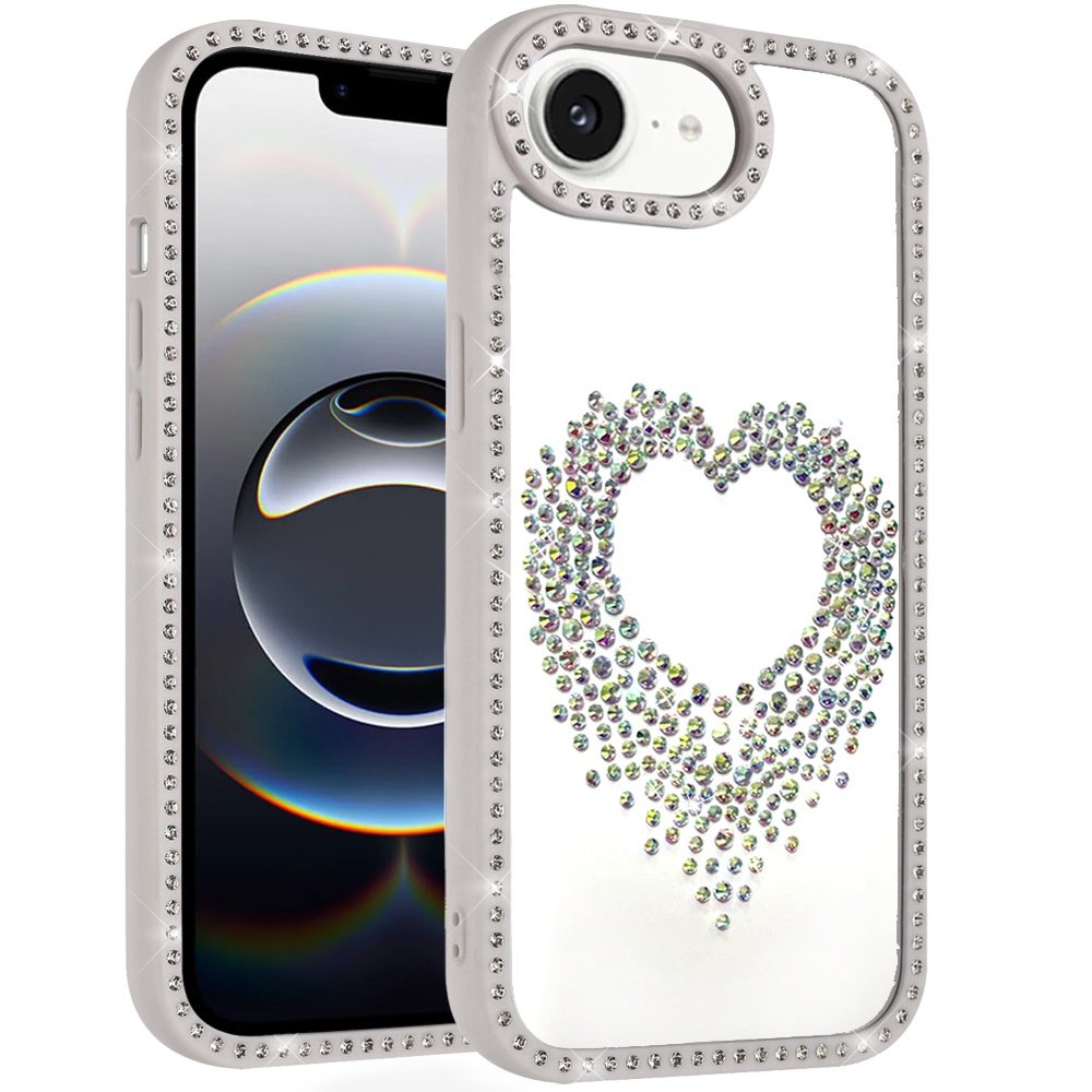 for iphone 17e / 16e / se4 beautiful angel hearts glitter shimmer diamond edged hybrid case beige