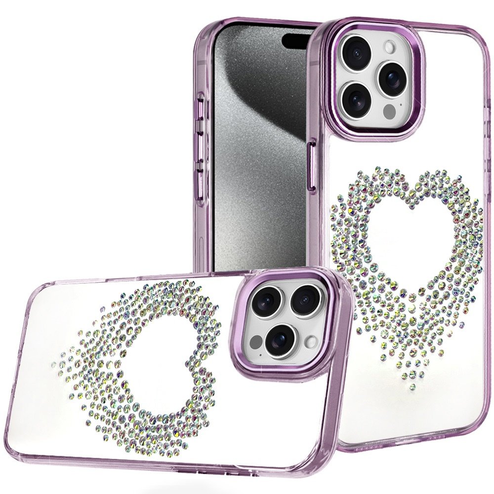 for ip15 pro max angel hearts bling shimmer colorful glitter chrome edged hybrid case purple