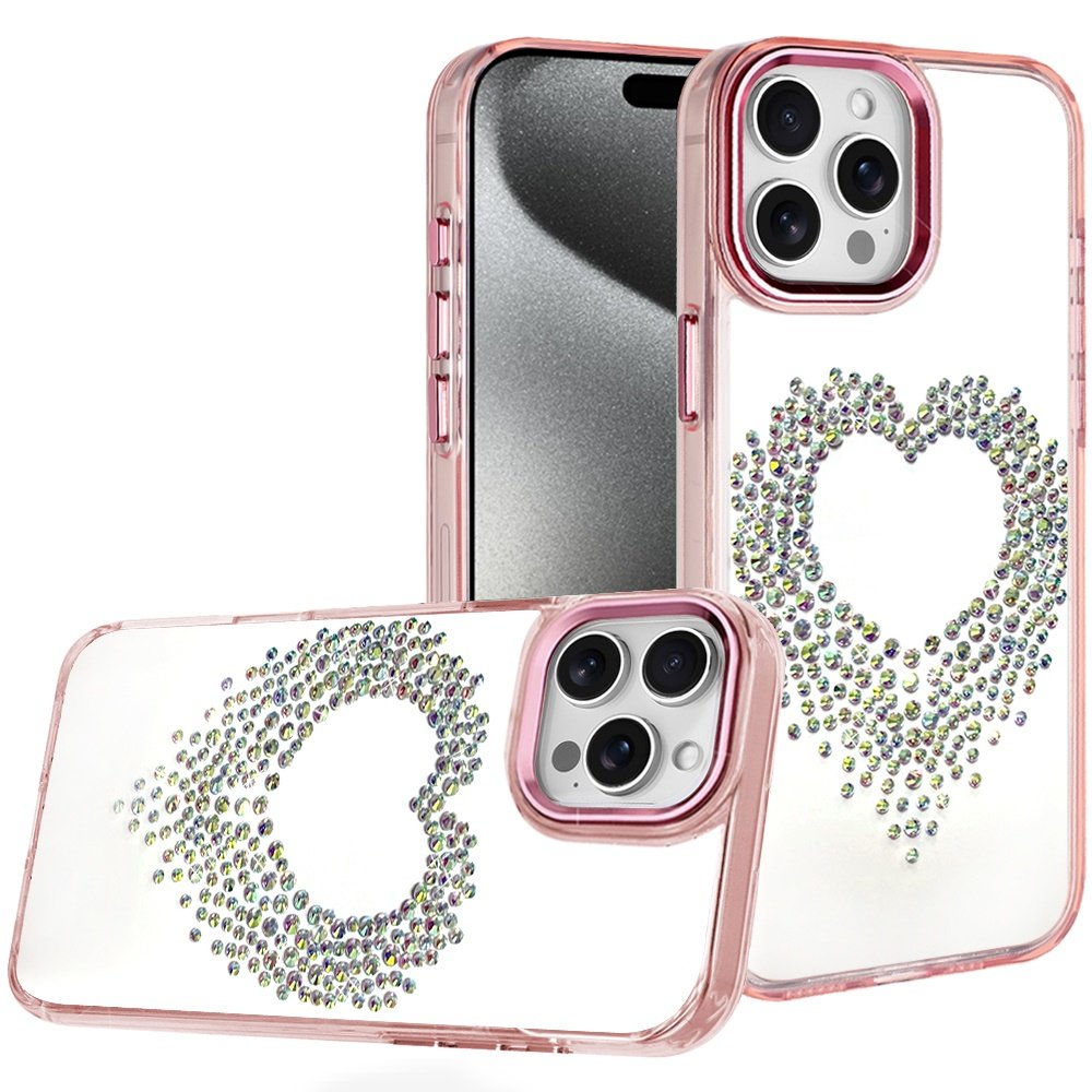 for ip15 pro max angel hearts bling shimmer colorful glitter chrome edged hybrid case rose gold