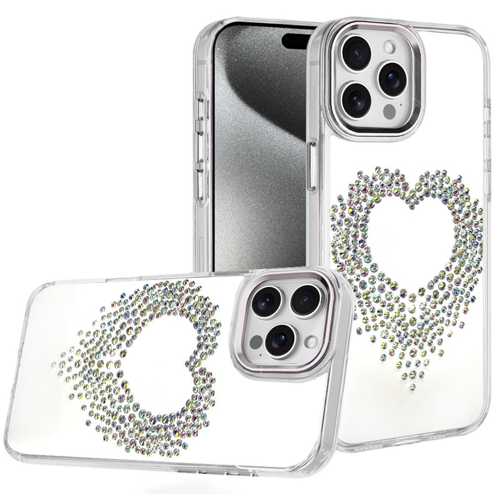 for ip15 pro max angel hearts bling shimmer colorful glitter chrome edged hybrid case silver