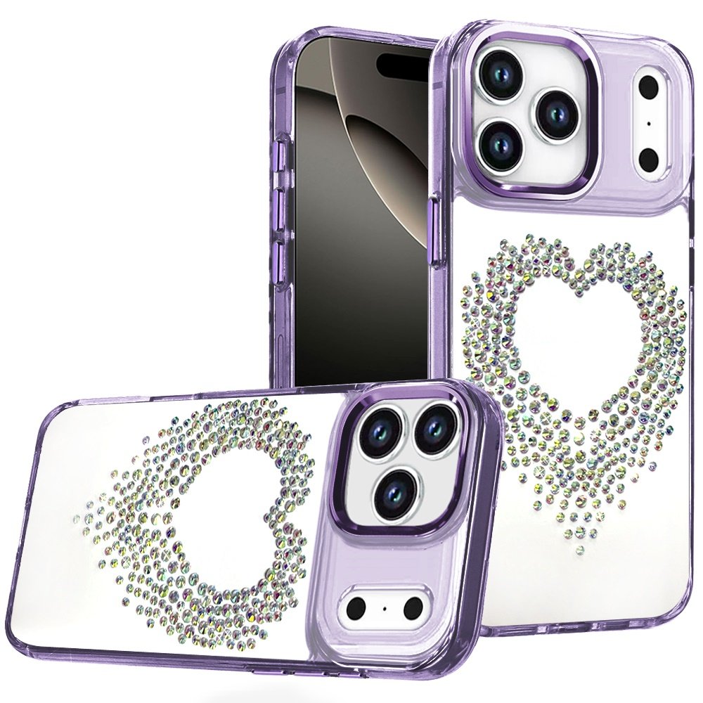 for iphone 17 pro max angel hearts bling shimmer colorful glitter chrome edged hybrid case purple