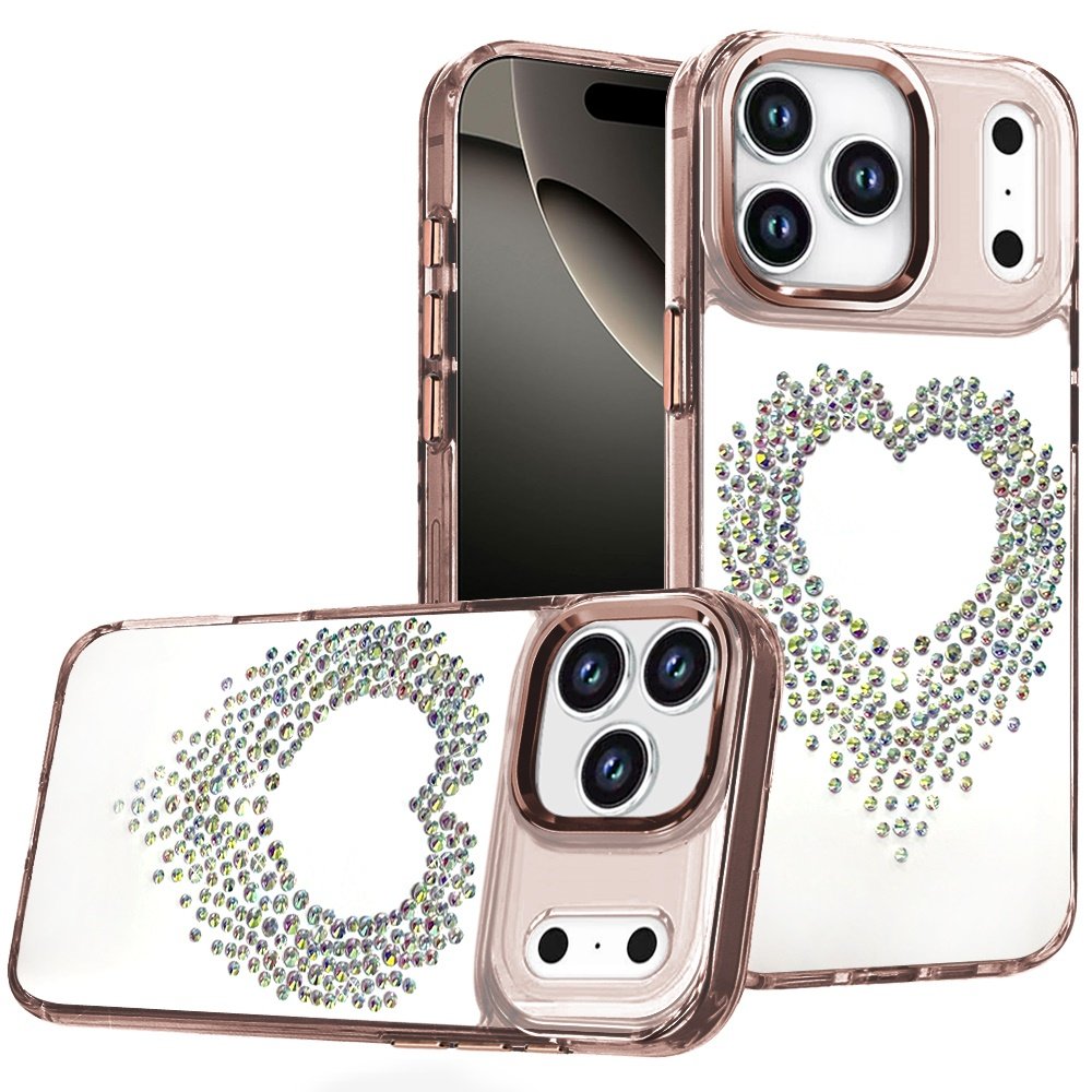 for iphone 17 pro max angel hearts bling shimmer colorful glitter chrome edged hybrid case rose gold