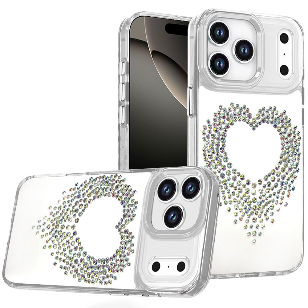 for iphone 17 pro max angel hearts bling shimmer colorful glitter chrome edged hybrid case silver