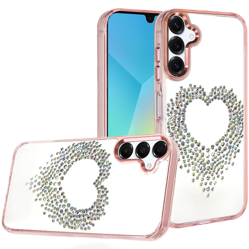 for samsung a16 5g angel hearts bling shimmer colorful glitter chrome edged hybrid case rose gold