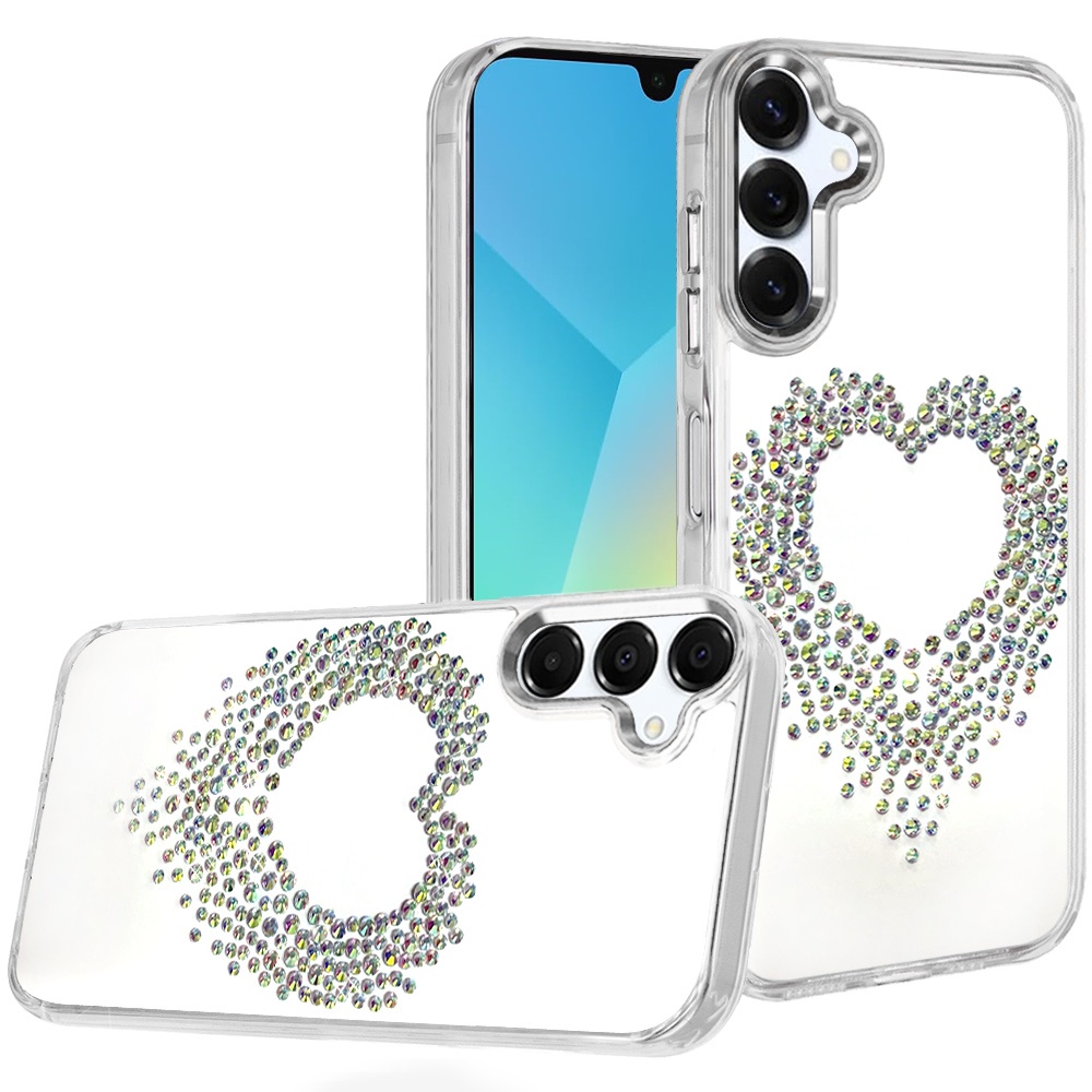 for samsung a16 5g angel hearts bling shimmer colorful glitter chrome edged hybrid case silver