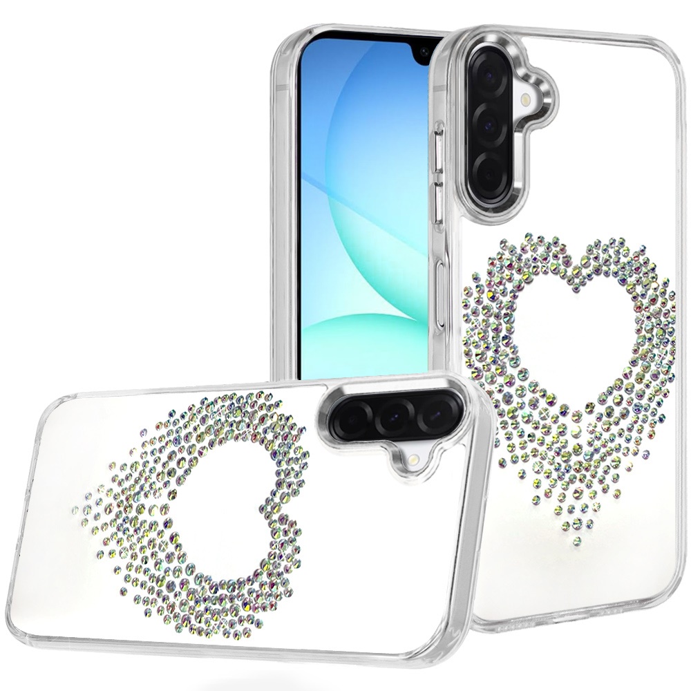 for samsung a17 5g angel hearts bling shimmer colorful glitter chrome edged hybrid case silver