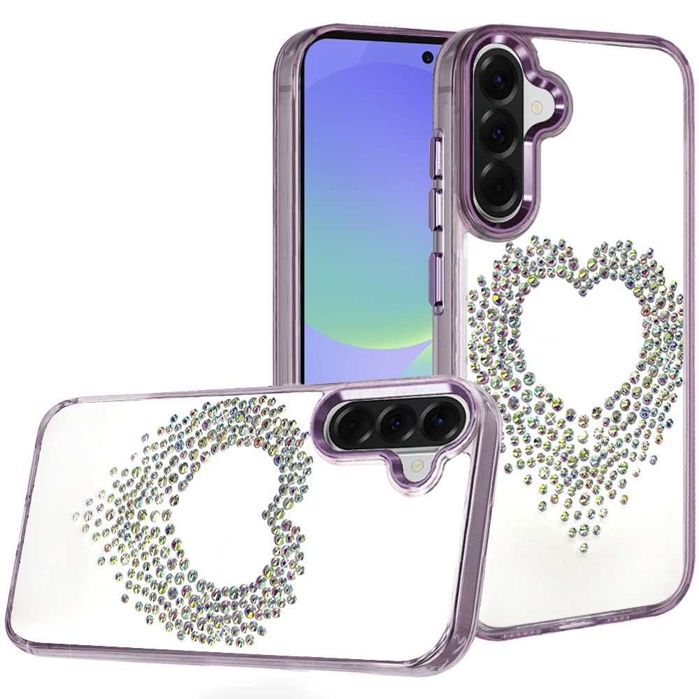for samsung galaxy a37 angel hearts bling shimmer colorful glitter chrome edged hybrid case purple