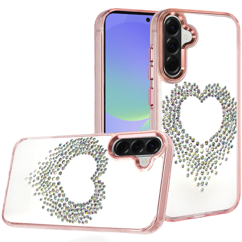 for samsung galaxy a37 angel hearts bling shimmer colorful glitter chrome edged hybrid case rose gold