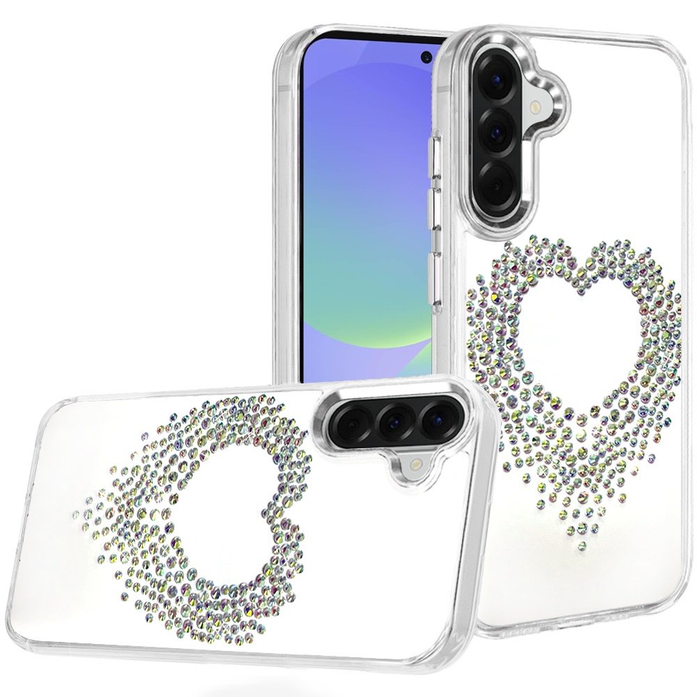 for samsung galaxy a37 angel hearts bling shimmer colorful glitter chrome edged hybrid case silver