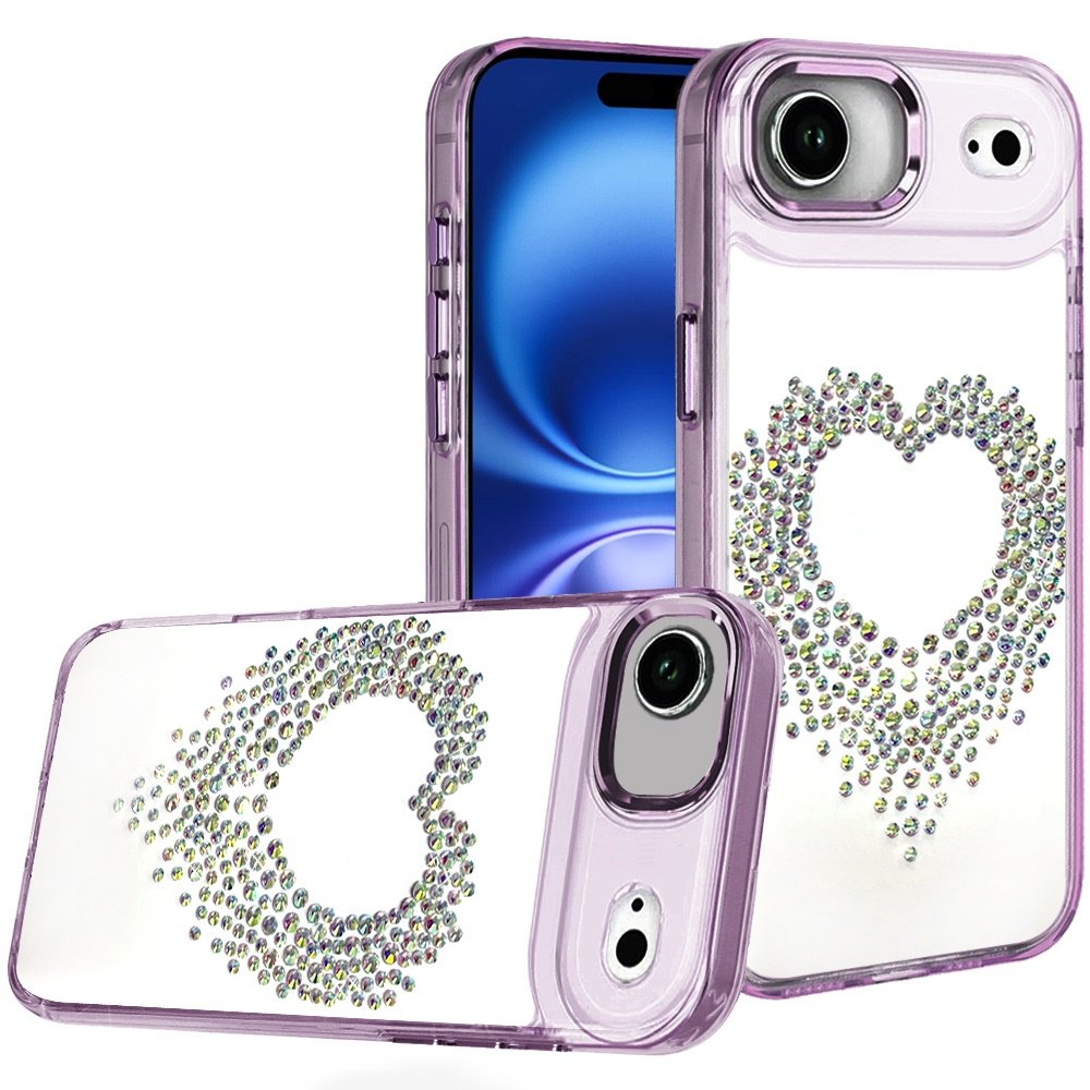 for iphone 17 air angel hearts bling shimmer colorful glitter chrome edged hybrid case purple