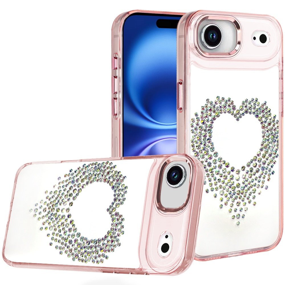 for iphone 17 air angel hearts bling shimmer colorful glitter chrome edged hybrid case rose gold