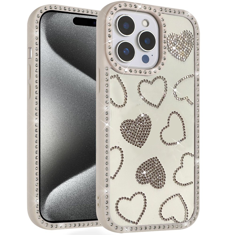 for ip15 pro max spread love glitter shimmer diamond edged hybrid case beige