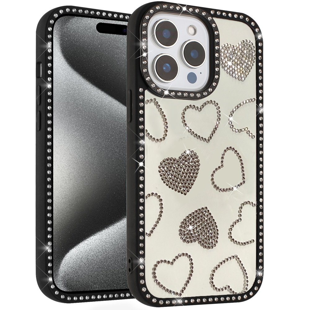 for ip15 pro max spread love glitter shimmer diamond edged hybrid case black