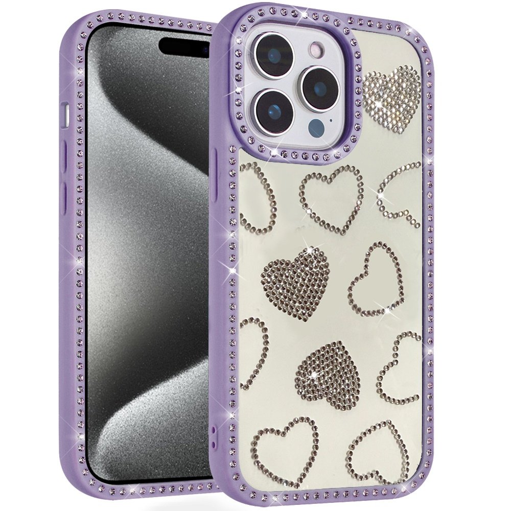 for ip15 pro max spread love glitter shimmer diamond edged hybrid case purple