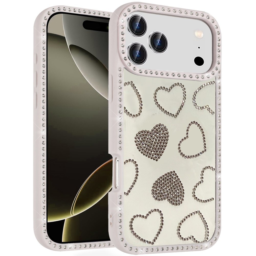 for iphone 17 pro max spread love glitter shimmer diamond edged hybrid case beige