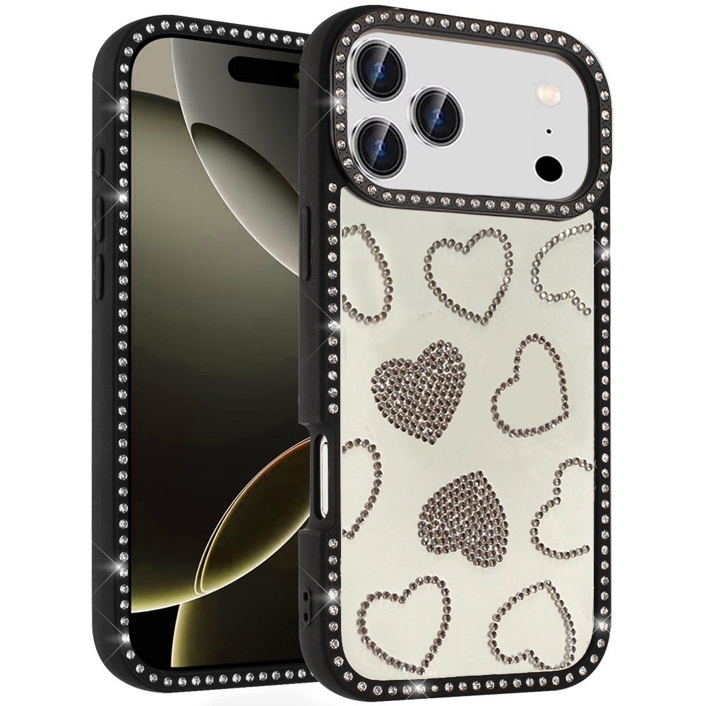 for iphone 17 pro spread love glitter shimmer diamond edged hybrid case black