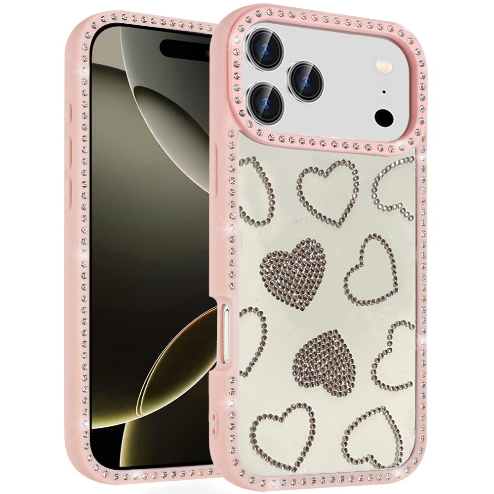 for iphone 17 pro spread love glitter shimmer diamond edged hybrid case pink