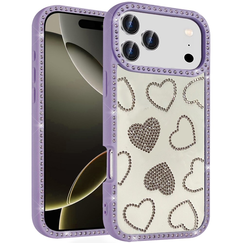 for iphone 17 pro spread love glitter shimmer diamond edged hybrid case purple