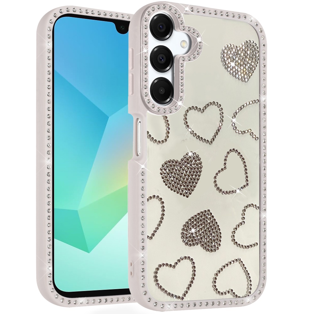 for samsung a16 5g spread love glitter shimmer diamond edged hybrid case beige