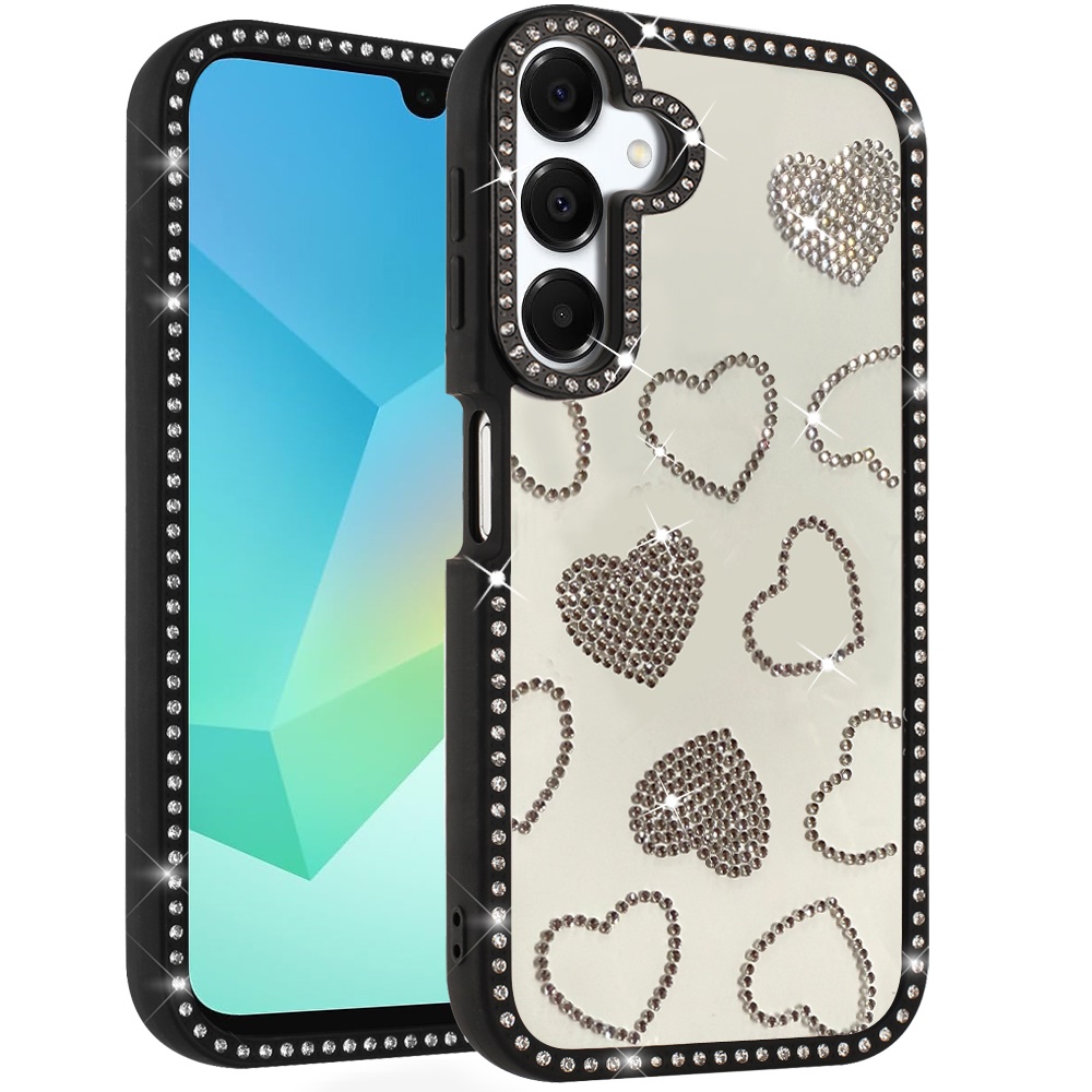for samsung a16 5g spread love glitter shimmer diamond edged hybrid case black