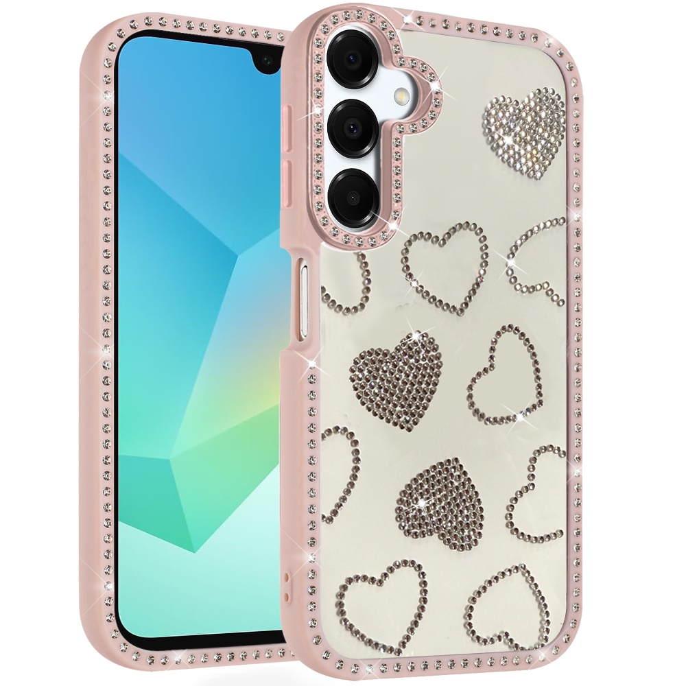 for samsung a16 5g spread love glitter shimmer diamond edged hybrid case pink