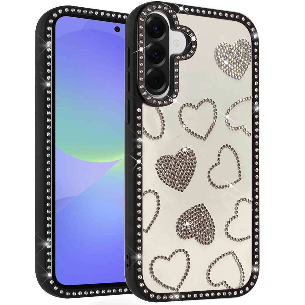 for samsung galaxy a37 spread love glitter shimmer diamond edged hybrid case beige