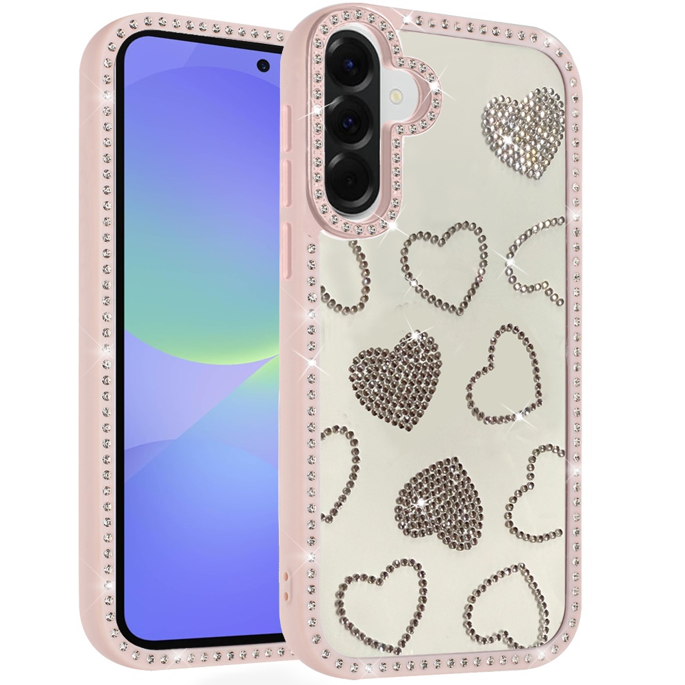 for samsung galaxy a37 spread love glitter shimmer diamond edged hybrid case pink