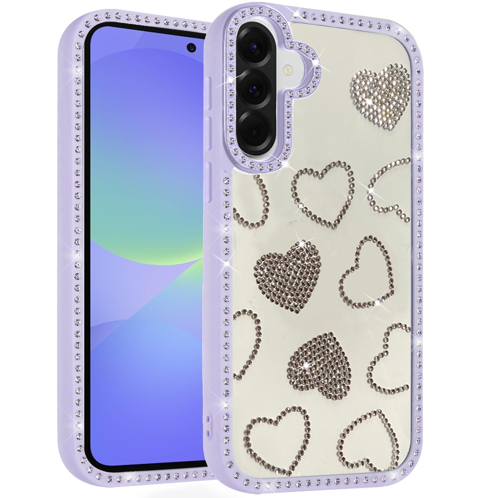 for samsung galaxy a37 spread love glitter shimmer diamond edged hybrid case purple