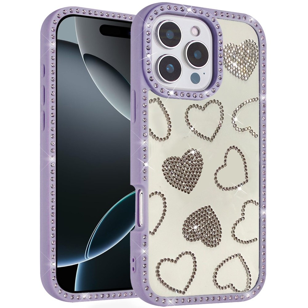 for iphone 16 pro max 6.9 spread love glitter shimmer diamond edged hybrid case purple
