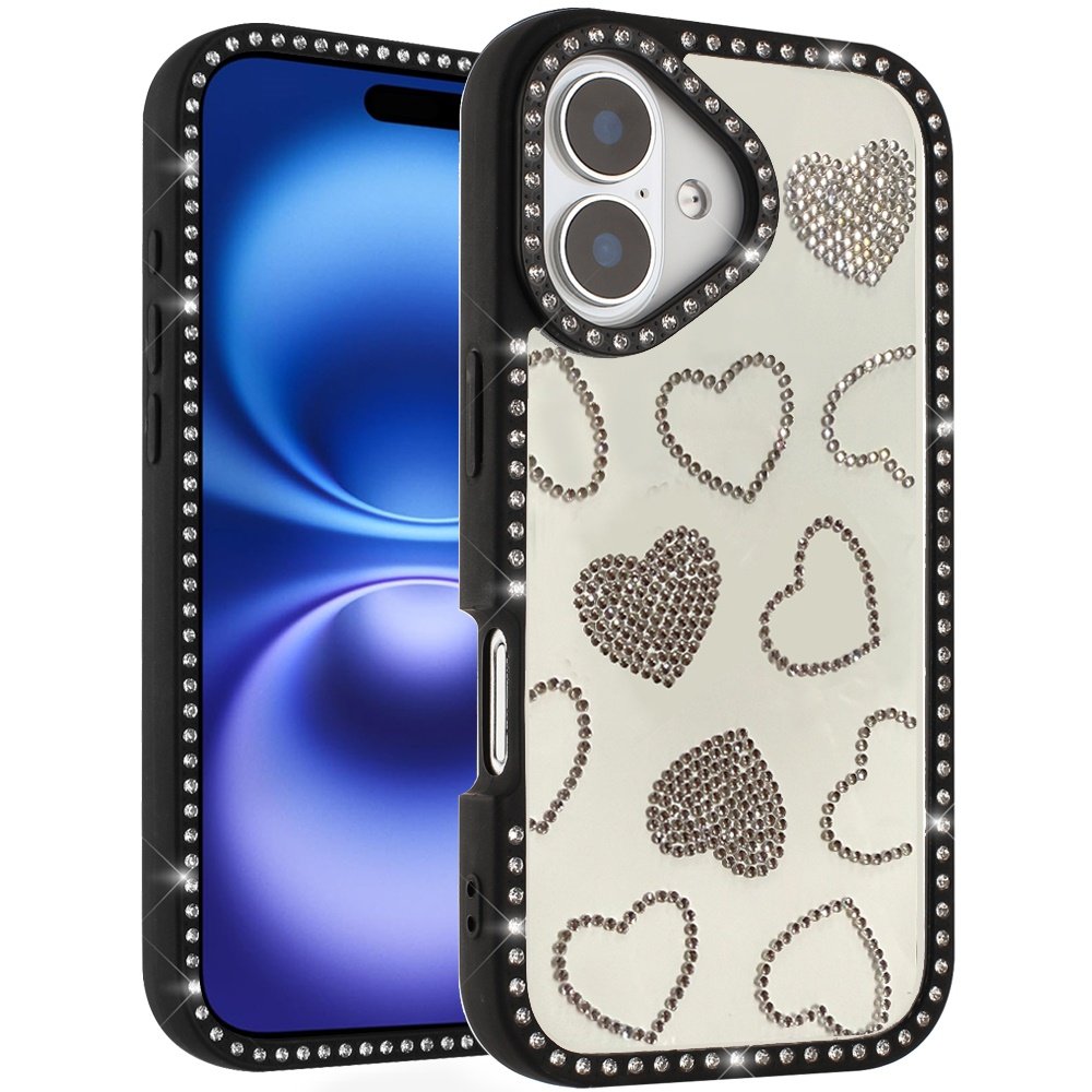 for iphone 17 spread love glitter shimmer diamond edged hybrid case black