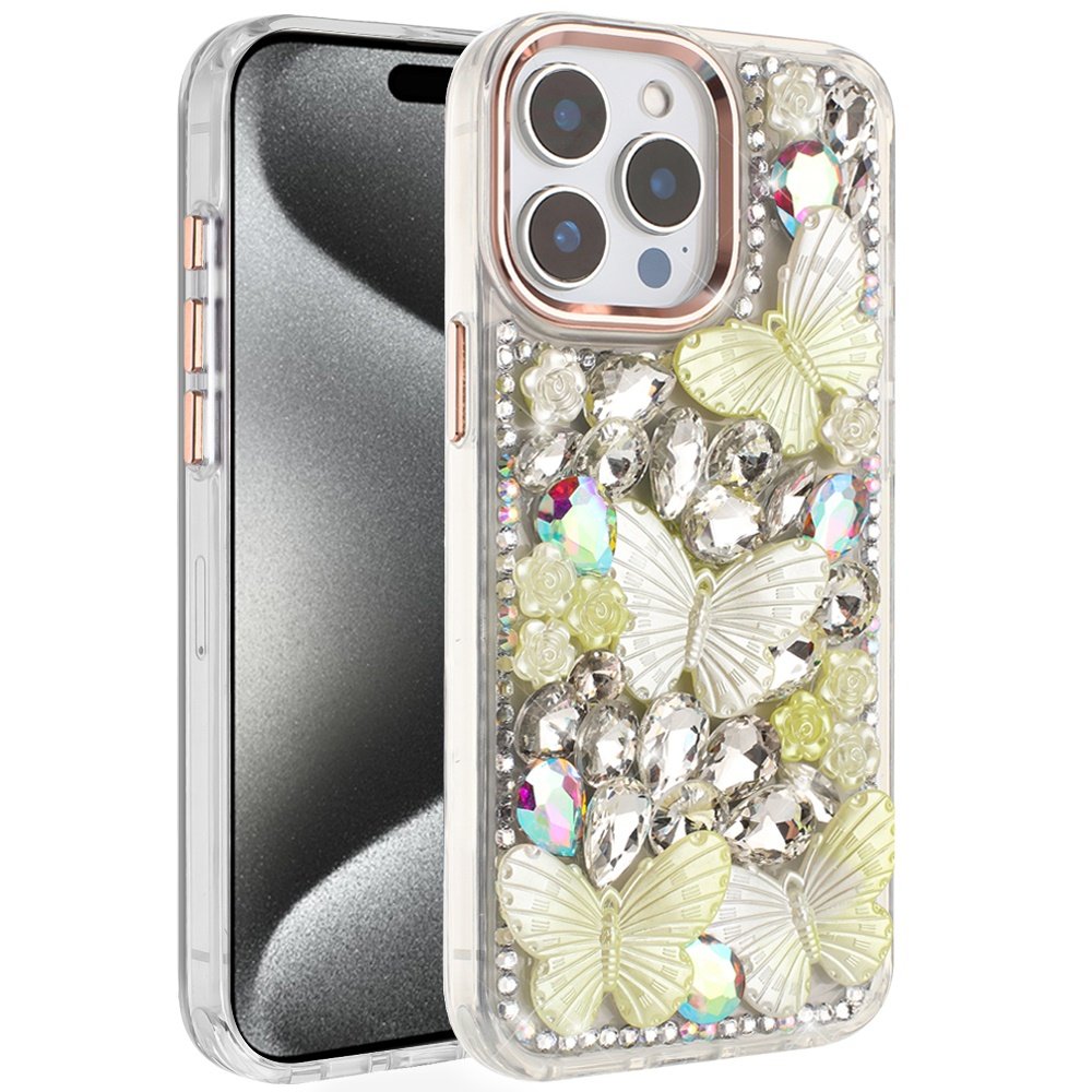 for ip15 pro max lavished floral butterfly bling stones hybrid case rose gold
