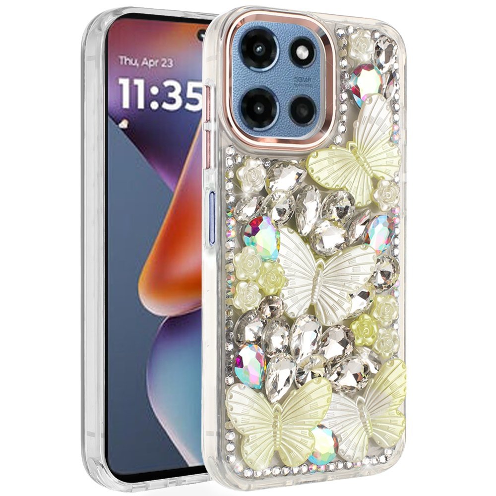 for moto g 5g 2025/2026 g play 2026 lavished floral butterfly bling stones hybrid case rose gold