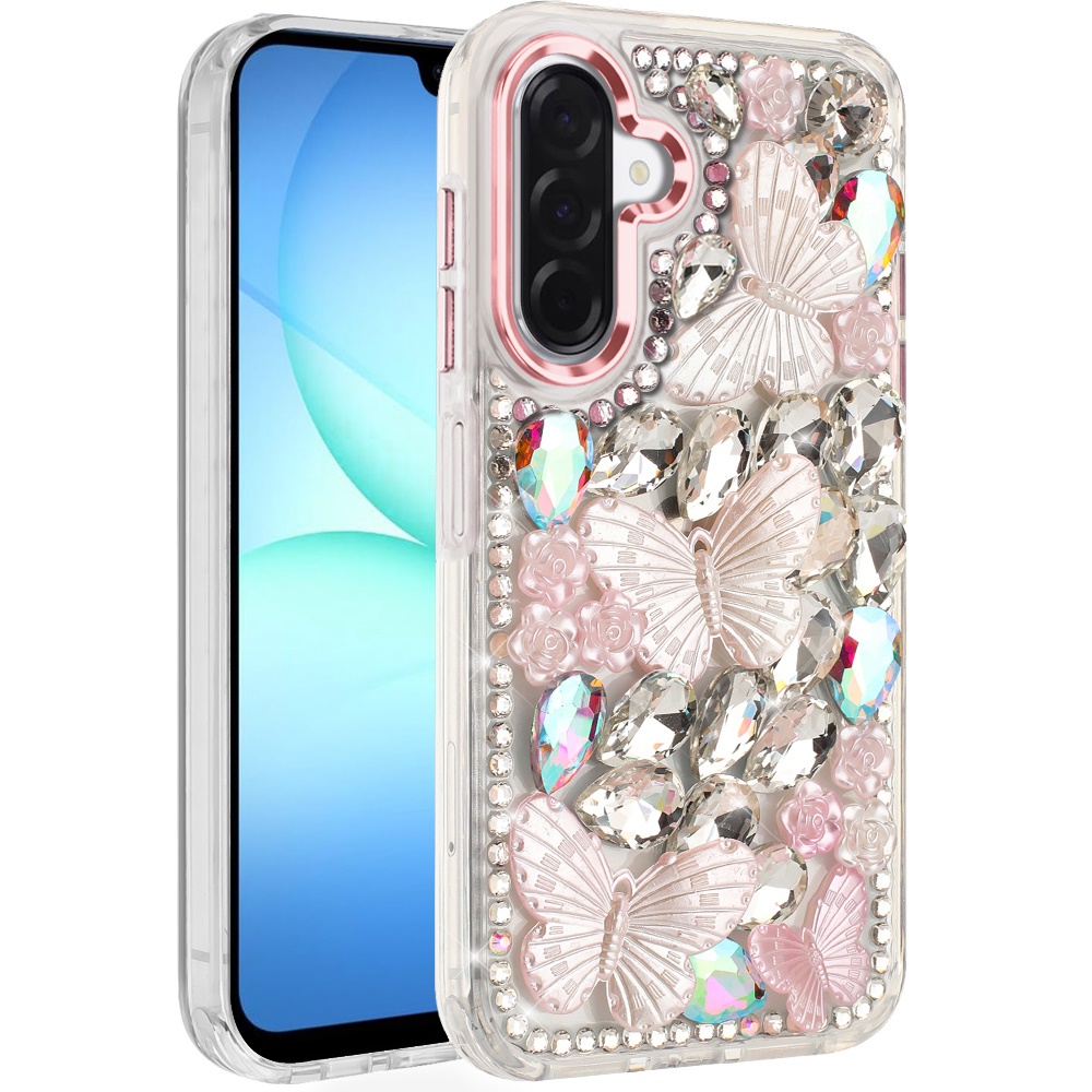 for samsung a17 5g lavished floral butterfly bling stones hybrid case pink
