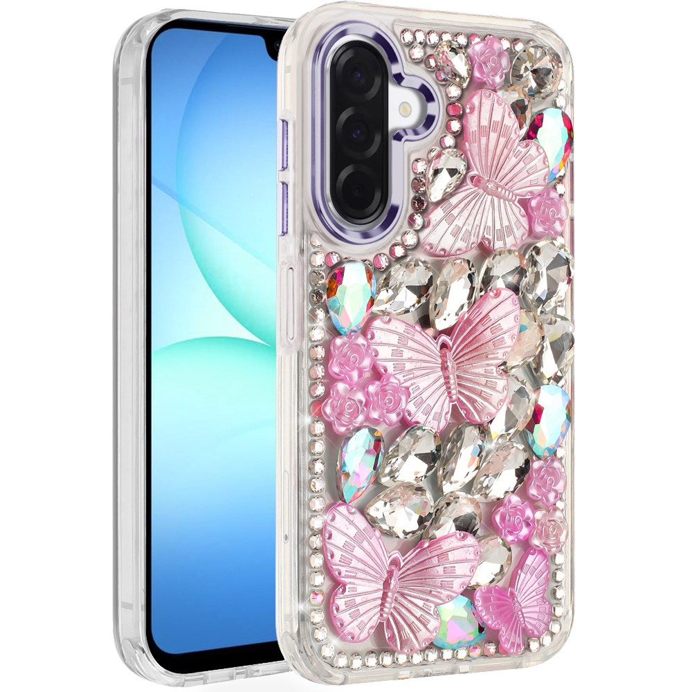 for samsung a17 5g lavished floral butterfly bling stones hybrid case purple