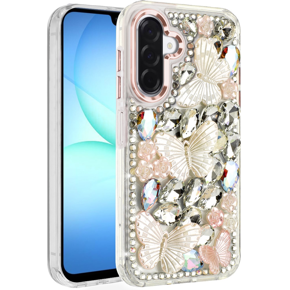 for samsung a17 5g lavished floral butterfly bling stones hybrid case rose gold