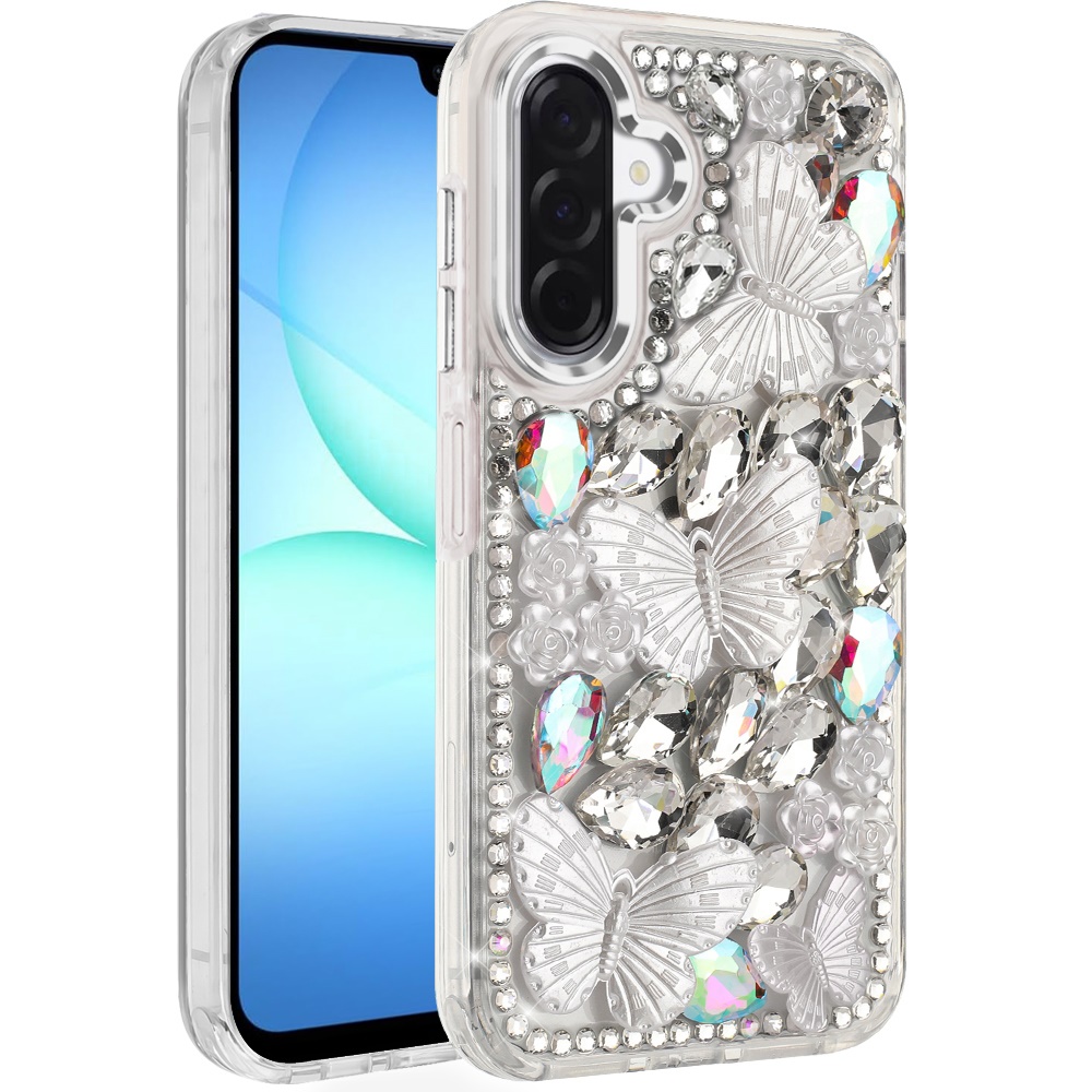 for samsung a17 5g lavished floral butterfly bling stones hybrid case silver