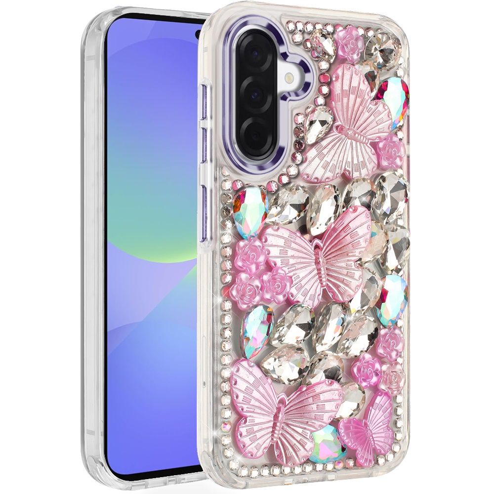 for samsung galaxy a37 lavished floral butterfly bling stones hybrid case purple
