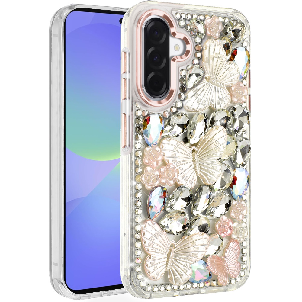 for samsung galaxy a37 lavished floral butterfly bling stones hybrid case rose gold