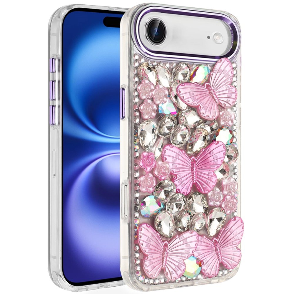 for iphone 17 air lavished floral butterfly bling stones hybrid case purple