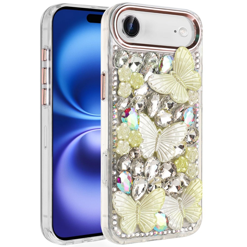 for iphone 17 air lavished floral butterfly bling stones hybrid case rose gold