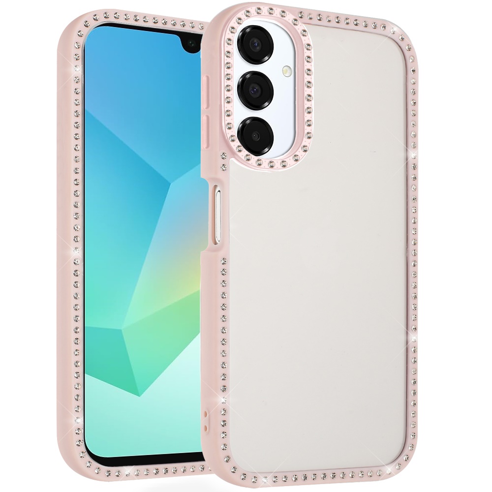 for samsung a16 5g novelty full diamond all around transparent hybrid case light pink