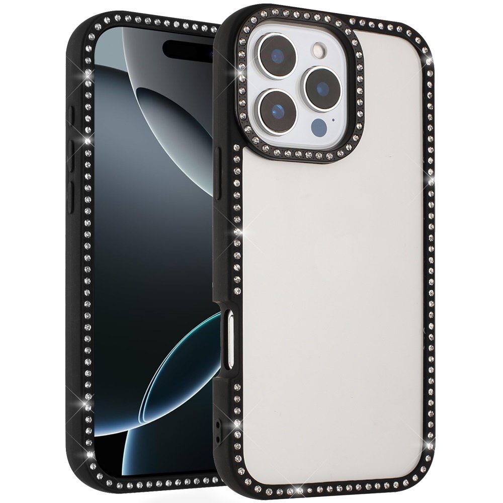 for iphone 16 pro max 6.9 novelty full diamond all around transparent hybrid case black